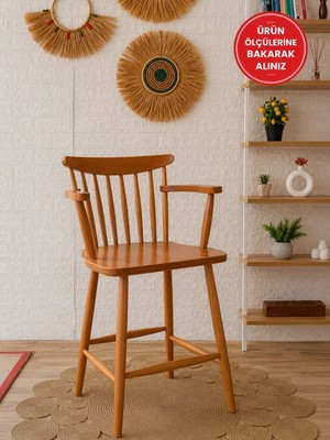 Silla Kollu Yıldız Bar Sandalyesi Naturel Ahşap Ada Sandalye