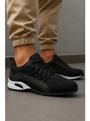 Mireva Rahat Kalıp Termo Taban Bağcıklı Unisex Sneaker Spor Ayakkabı - Siyah-Beyaz