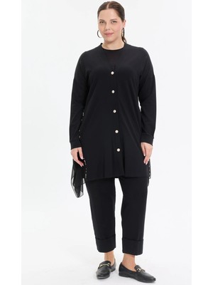 Kado Moda Kado Online Düğmeli Şifon Detaylı Rahat Kalıp Kadın Hırka