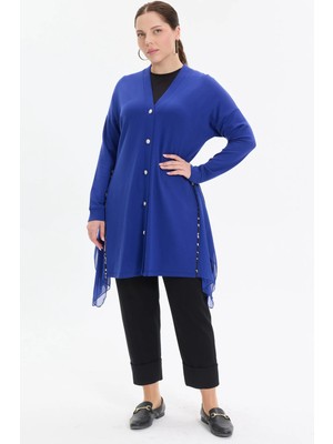 Kado Moda Kado Online Düğmeli Şifon Detaylı Rahat Kalıp Kadın Hırka