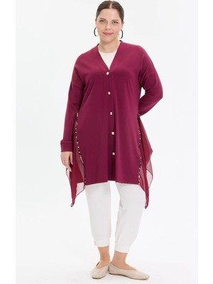 Kado Moda Kado Online Düğmeli Şifon Detaylı Rahat Kalıp Kadın Hırka