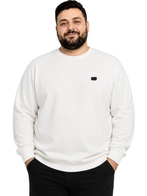 Battal Moda Erkek Büyük Beden Ekru Oysho Kumaş Tt Sweatshirt 3xl-4xl-5xl-6xl