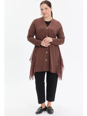 Kado Moda Kado Online Düğmeli Şifon Detaylı Rahat Kalıp Kadın Hırka