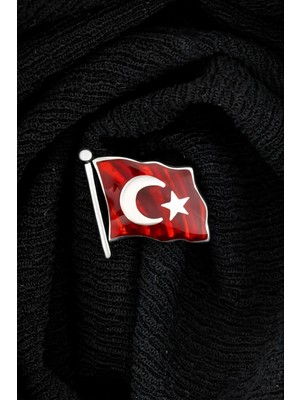 Mineli Türk Bayrağı Gümüş Rozet