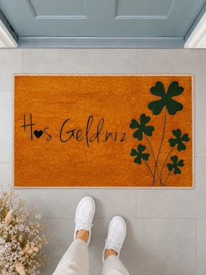 Suare Concept Yonca Desenli Kalp Detaylı Hoş Geldiniz Kapı Önü Paspası 40X60 cm - Yıkanabilir Kaymaz Taban Paspas