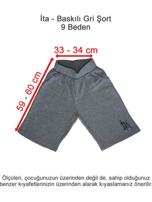Ita Okulları Baskılı Gri Şort 9 Beden