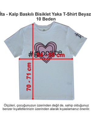 Ita Okulları Kalp Baskılı Bisiklet Yaka T-Shirt Beyaz 10 Beden