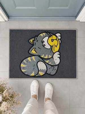 Suare Concept Sevimli Kedi Desenli Kapı Önü Paspası 40X60 cm - Dijital Baskılı Yıkanabilir Kaymaz Taban Paspas