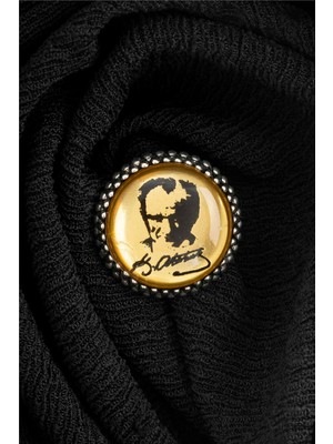 Silverplus Sarı Zemin Üzeri Atatürk Imzalı Silüetli Gümüş Rozet
