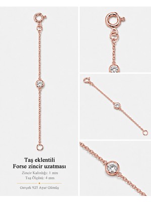 Takı Ustası Taş Eklentili Forse Zincir Uzantası - 925 Ayar Orjinal Gümüş