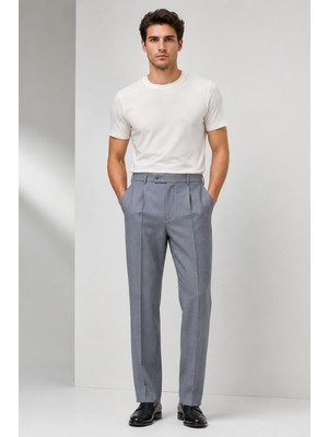Bihan Store Erkek Pileli Klasik Filafil Kumaş Pantolon 007-AÇIK Mavi