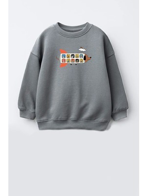 Monila Erkek Çocuk 3 Iplik Kumaş Pamuklu Uçak Baskılı Sweatshirt