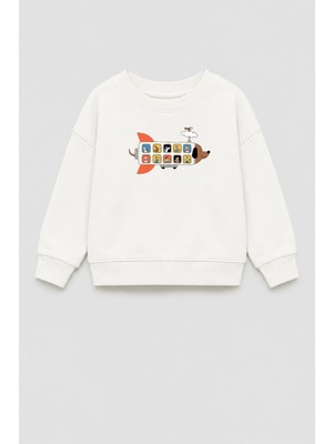 Monila Erkek Çocuk 3 Iplik Kumaş Pamuklu Uçak Baskılı Sweatshirt
