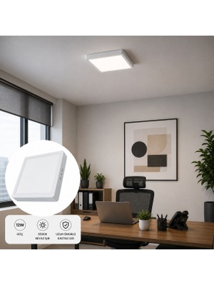 Ack AP04-01230 12W Kare Sıva Üstü LED Panel 6500K Beyaz Işık Tavan Armatürü