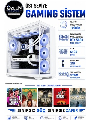 Özlen XXL16 İ9 14900K RTX 5080 16GB 64GB DDR5 RAM 2TB M.2 SSD Üst Seviye Beyaz Oyuncu Bilgisayarı