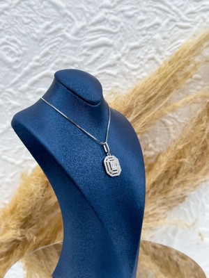 Livora Jewelry 925 Ayar Gümüş Pırlanta Montür Baget Kesim Zirkon Taşlı Iri Boy Özel Tasarım Kadın Kolye
