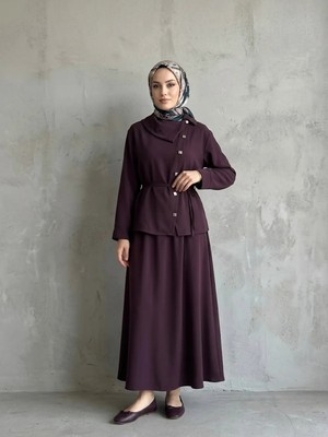 Miostil Çapraz Düğmeli Etekli Takım-Bordo