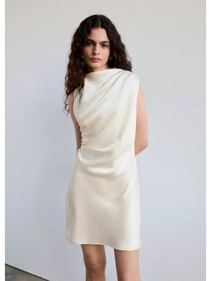 Mango Büzgülü Drape Yaka Elbise