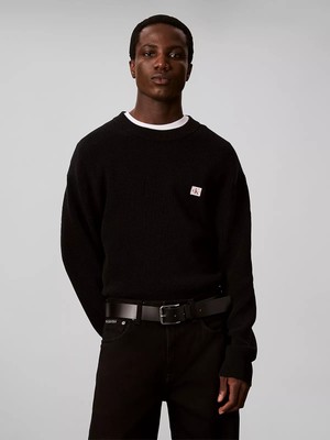 Erkek Uzun Kol Bisiklet Yaka Calvin Klein Baskı Desen Pamuklu Siyah Sweatshirt LV04RH326G-UB1