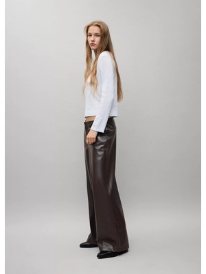 Mango Deri görünümlü wide leg pantolon