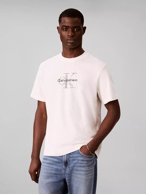 Calvin Klein Erkek Pamuklu Bisiklet Yaka Kısa Kollu Ekru T-Shirt LV04RH844G-YAS