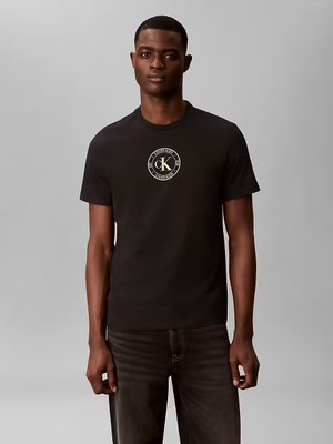 Calvin Klein Erkek Göğüs Ortası Yuvarlak Logo Detay Kısa Kol Bisiklet Yaka Dokuma Kumaş Siyah T-Shirt LV04RH817G-UB1
