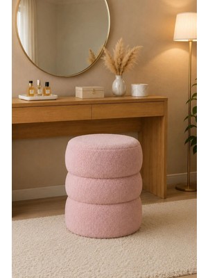 Mefaks Tekstil Welsoft Kumaş Dekoratif Puf Tabure, 42X36 Cm, 200 kg Taşıma Kapasiteli Pembe