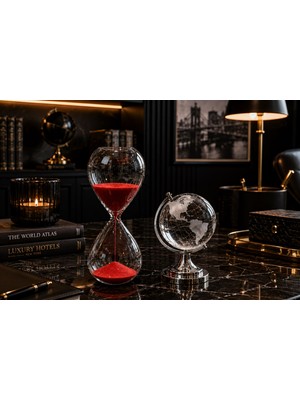 Home Dekor Hediye Premium Hediye masaüstü Ofis Dekoru cam Kum Saati ve Cam Dünya Küre Seti Kum Saati 15 Dakika Kırmızı
