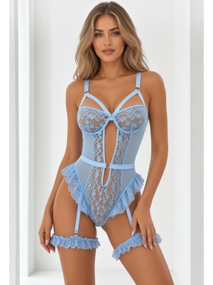 New Dreams Dantelli Gecelik Jartiyer Takımı, Seksi Transparan Kadın İç Giyim Kadın Seti,