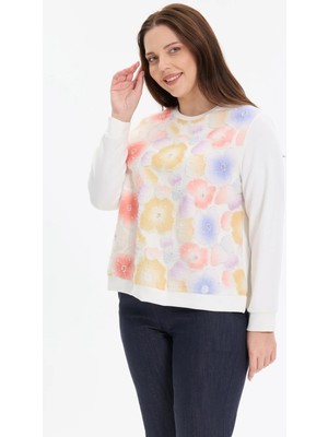 Kado Moda Çiçek Desenli Taş Işlemeli Bluz