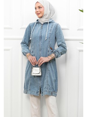 İmaj Butik Mavi Kol Lastikli Fermuarlı Kot Kap