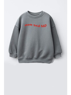Monila Unisex Çocuk 3 Iplik Kumaş Slogan Baskılı Pamuklu Sweatshirt