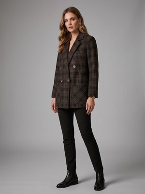 Ekol Ekose Astarsız Kruvaze Blazer Ceket 4055