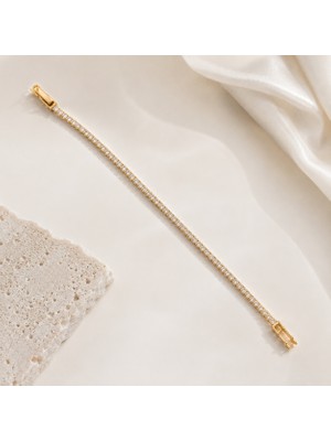 Hotchic Hotchıc Gold Işıltı Taşlı Ince Su Yolu Çelik Bileklik