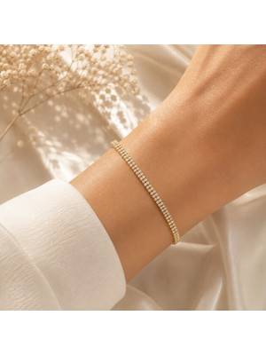 Hotchic Hotchıc Gold Çift Sıra Zirkon Taşlı Şık Bileklik