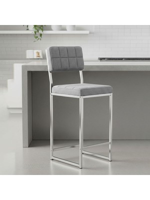 Armens Life Retro Krom Bar Sandalyesi Keten Kumaş Gümüş Metal Mutfak Ada Sandalyesi