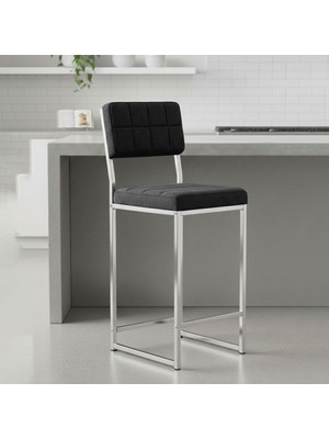 Armens Life Retro Krom Bar Sandalyesi Keten Kumaş Gümüş Metal Mutfak Ada Sandalyesi
