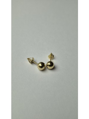 Altın Kesesi 14 Ayar Altın Sade Top Küpe 5 mm Arkası Çevirmeli, Parlak