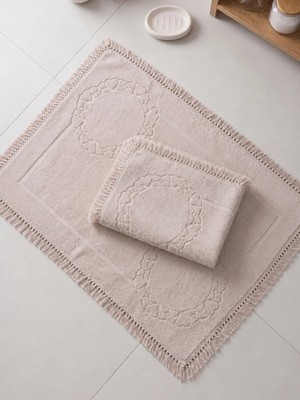 Sevim Püskül Dantelli Ayak Havlusu 50 x 70 cm  2'li - Pudra