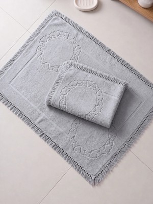 Sevim Püskül Dantelli Ayak Havlusu 50 x 70 cm  2'li - Gri