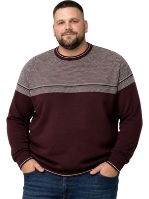 Battal Moda Erkek Büyük Beden Bordo Bisiklet Yaka Ufuk Triko Kazak 5xl-6xl-7xl-8xl
