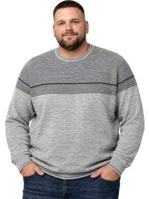 Battal Moda Erkek Büyük Beden Gri Bisiklet Yaka Ufuk Triko Kazak 5xl-6xl-7xl-8xl