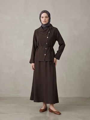 Foremia Çapraz Düğmeli Etekli Takım-Kahve -