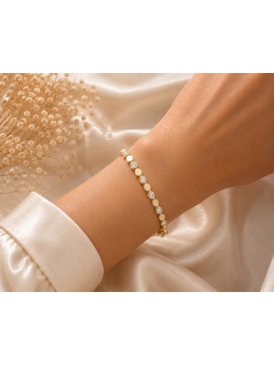 Hotchic Hotchıc Gold Altıgen Taş Detaylı Çelik Bileklik