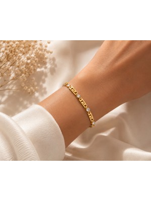 Hotchic Hotchıc Gold Taşlı Geometrik Çelik Bileklik