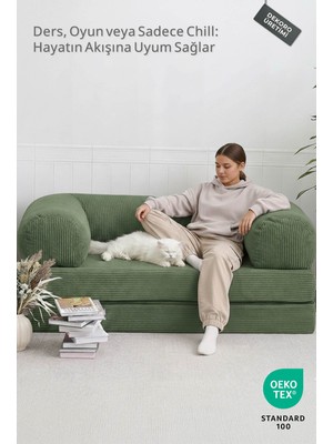 Dekoro Genz Sofa Modern Yer Kanepesi ve Modüler Yataklı Lounge Gaming Koltuğu - Yüksek Dansite Bondex Süngerli, Fitilli Katlanabilir Oyun ve Dinlenme Minderi (140X70X28H Cm)