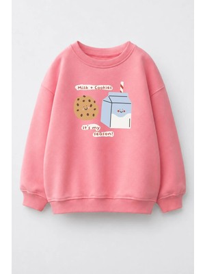Monila Kız Çocuk 3 Iplik Kumaş Pamuklu Baskılı Sweatshirt