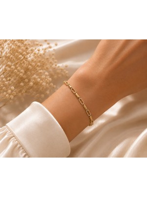 Hotchic Hotchıc Gold Taşlı Oval Zincir Çelik Bileklik