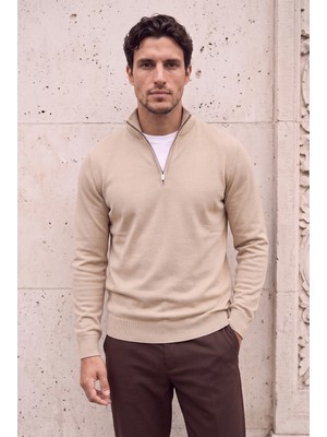 Valiberta Lars Selanik Örme Kumaş Yarım Fermuar Erkek Sweatshirt - Çakıl