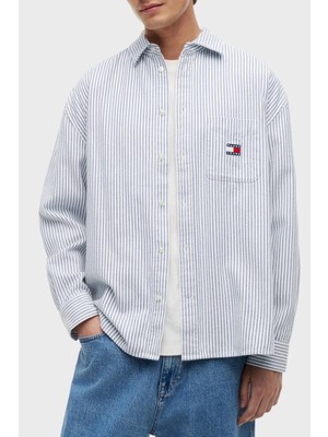 Tommy Jeans Çizgili Pamuklu Oversize Uzun Kollu Gömlek Erkek Gömlek DM0DM23138 C63